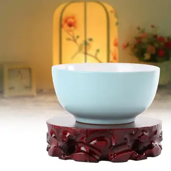 

Wooden Carving Vase Potting Base Teapot jade stone Buddha Jewelry Display Base Holder Home Decoration Without Teapots (Round) i