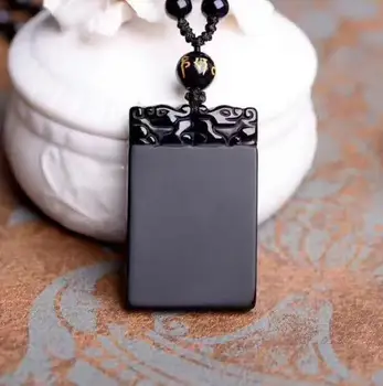 

Natural Black Obsidian Carved Dragon Head Safety Pendant + Rope Necklace