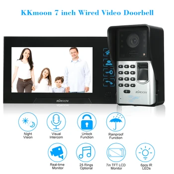

7 Wired Video Doorbell Visual Two-way Audio Intercom Fingerprint Rainproof IR-CUT Night Vision Remote Unlock Video Door Phone