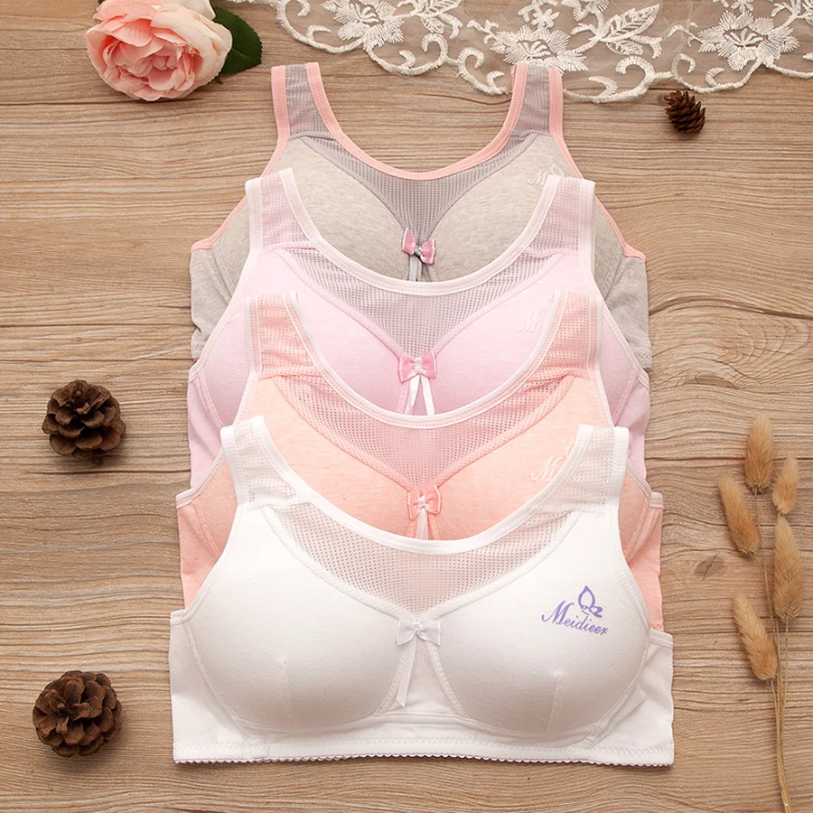 

Famli Teenager Girls First Try One Bra Children Girl Lace Training Bra Underwear Kids Wire Free Print Cotton Puberty Bra