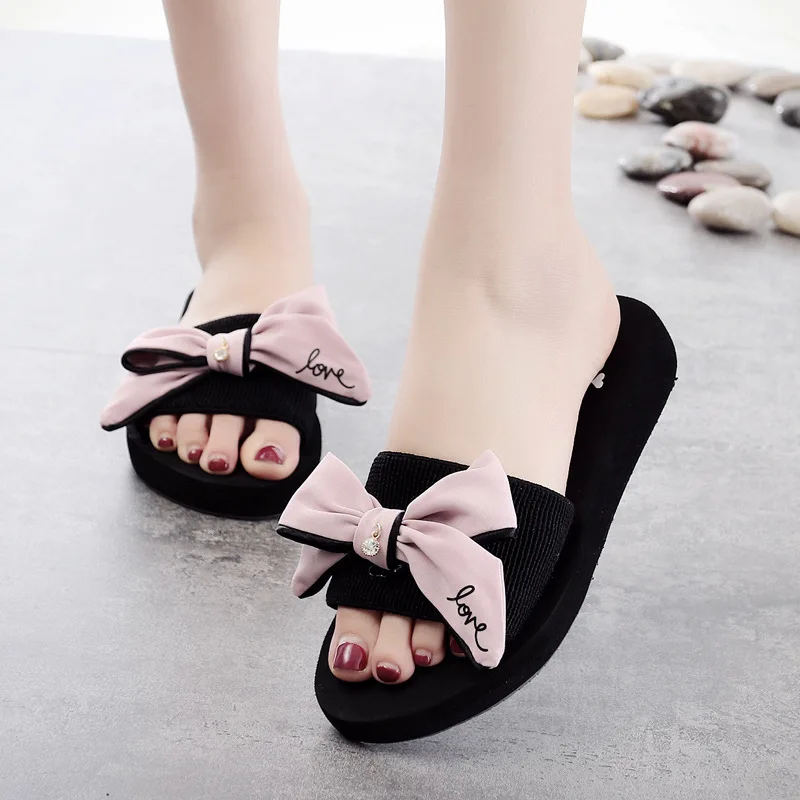 

Brand 2019 Casual Women Butterfly Knot Female Tap Shale Beach 3CM Platform Slippers Shoes Wedges Bayan Terlik Sandals 3537