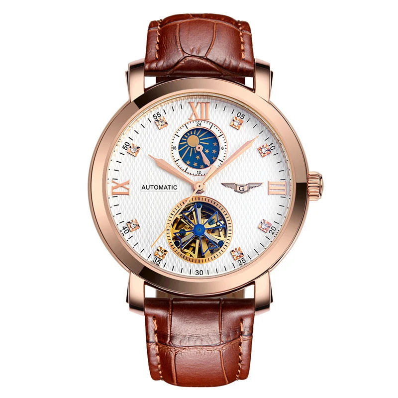 

GUANQIN GJ16019 Moon phase 2017 Watches Men Luxury Brand Sport Waterproof Men's Automatic Tourbillon Mechanical Watch Rose Gold
