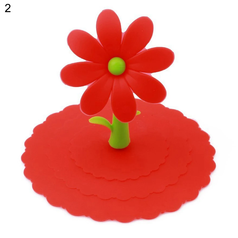 1Pc Silicone Cup Cover Cute Dustproof Reusable Silicone Cartoon Flower Mug Cup Bow Cover Lid Cap Kitchen Tool Cup Lid