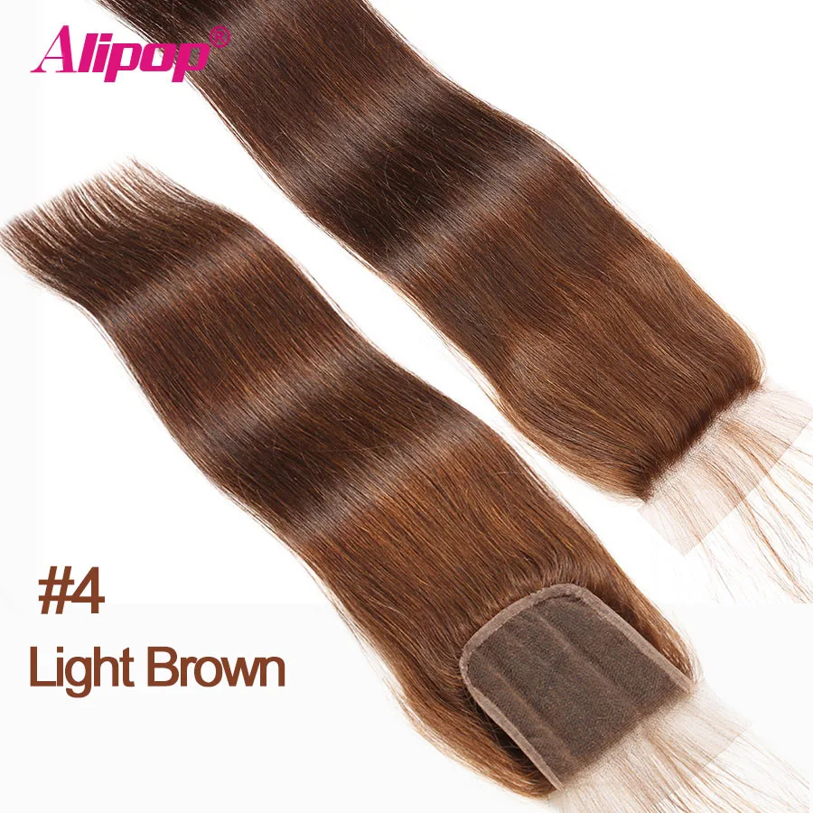 Alipop Темный светильник#2#4 цвет КОРИЧНЕВЫЙ 4x4 бразильские кружева закрытие прямые человеческие волосы не Реми бесплатно/средний/три части 1"-20"
