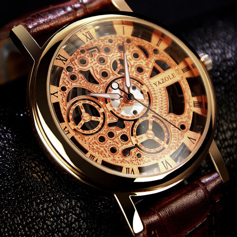

YAZOLE Mens Watches Brand Luxury Skeleton Watch Men Fashion Clock Relogio Masculino Hombre Saati Leather Wristwtach 2019