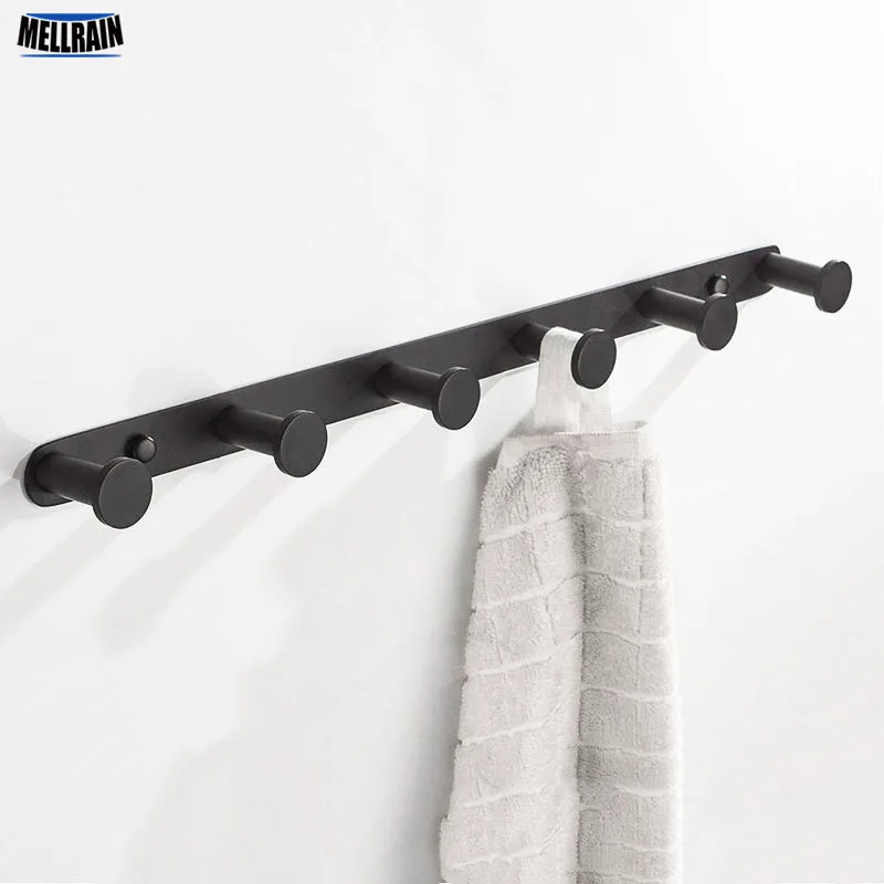 1-8 Hook Bathroom Accessories Black Robe Hooks Wall Mounted Solid ...