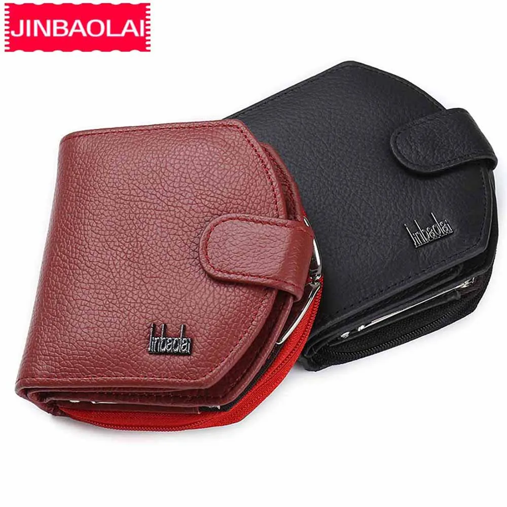 JINBAOLAI Woman Wallets Genuine Leather Zipper Cash Clip Small Purses