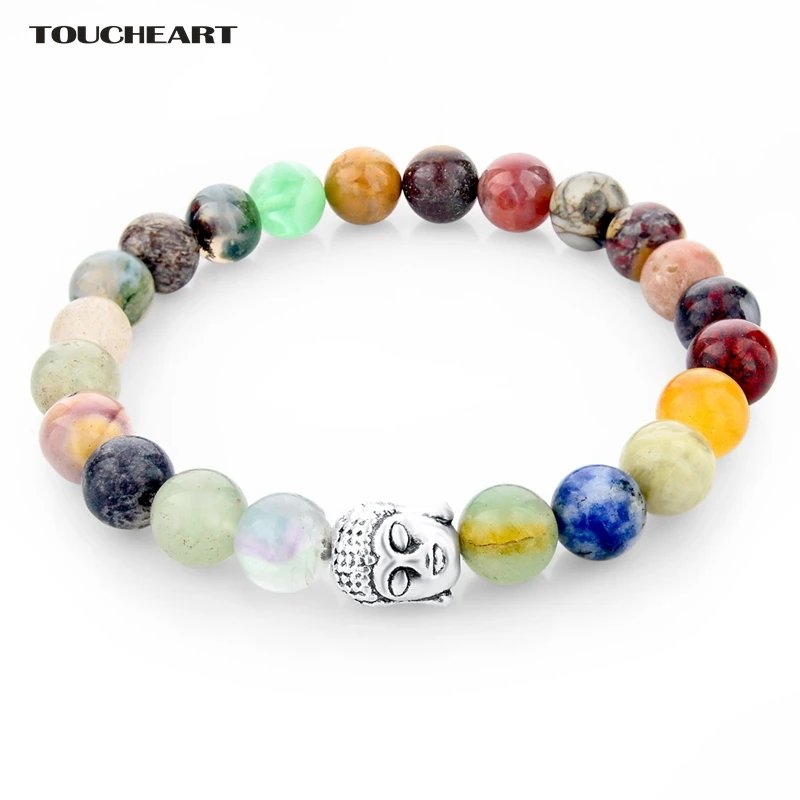 

New 2015 New Promotion Multicolor Beads 8MM Natural Stone Bracelets For Women Elastic Buddha Bracelets Men Gift SBR150238