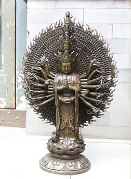 

Tibet Buddhism 1000 Arms Kwan Yin Pure Bronze Copper Avalokitesvara Statue