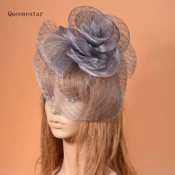 

Striped Mesh Headwear Women Flower Fascinator Headpiece Grey White Race Horse Derby Costume Party Fashion Hair Fascinator Clip