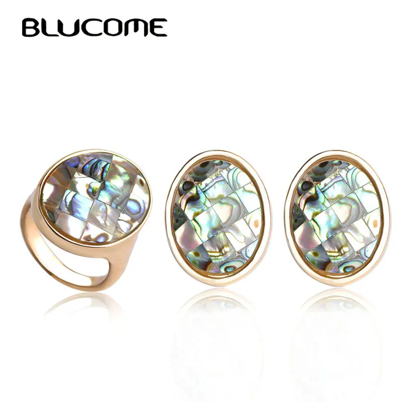 

Blucome Oval Stud Earrings Ring Set Abalone Shell Jewelry Sets Pendientes Max Brincos Wedding Party Accessories For Women Girls
