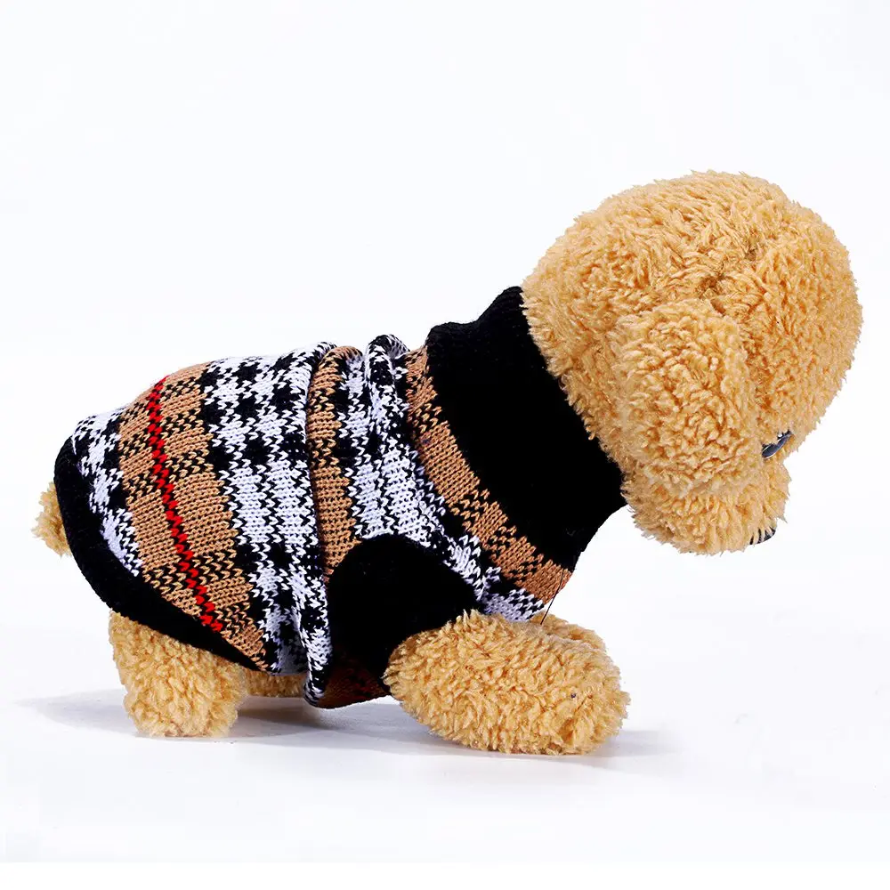 KL019 dog sweater pet solid plaid clothing for small medium dogs cats puppy kittens chihuahua black (2)