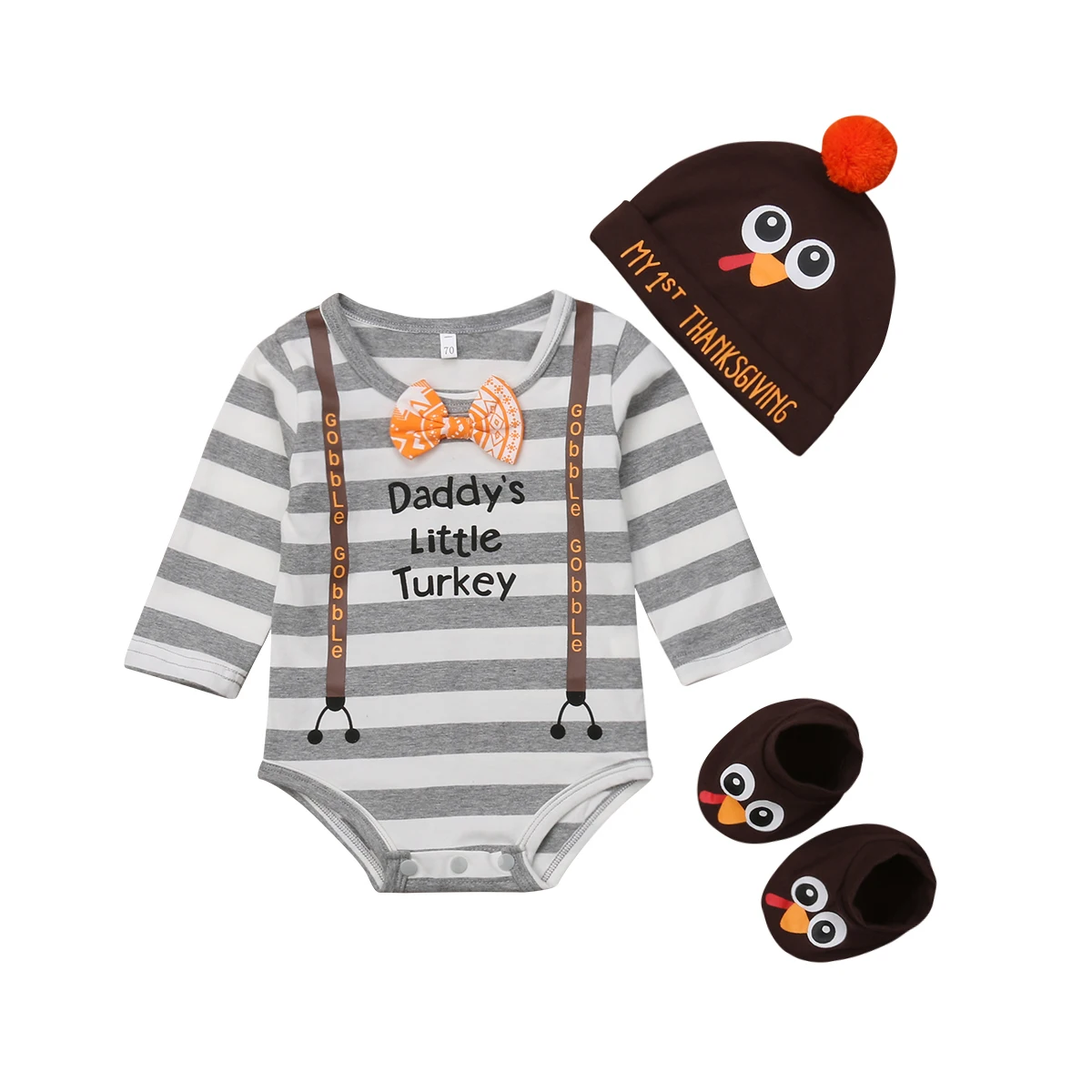 Turkey Clothes Set 3pcs Newborn Baby Boy Bodysuit Long Sleeve Boe Tops