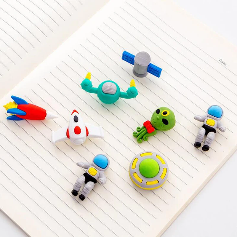 

4pcs Novel cartoon UFO ET Astronaut Pencil Eraser Child gift Pencil writing correction supplies Cartoon Rubber stationery set