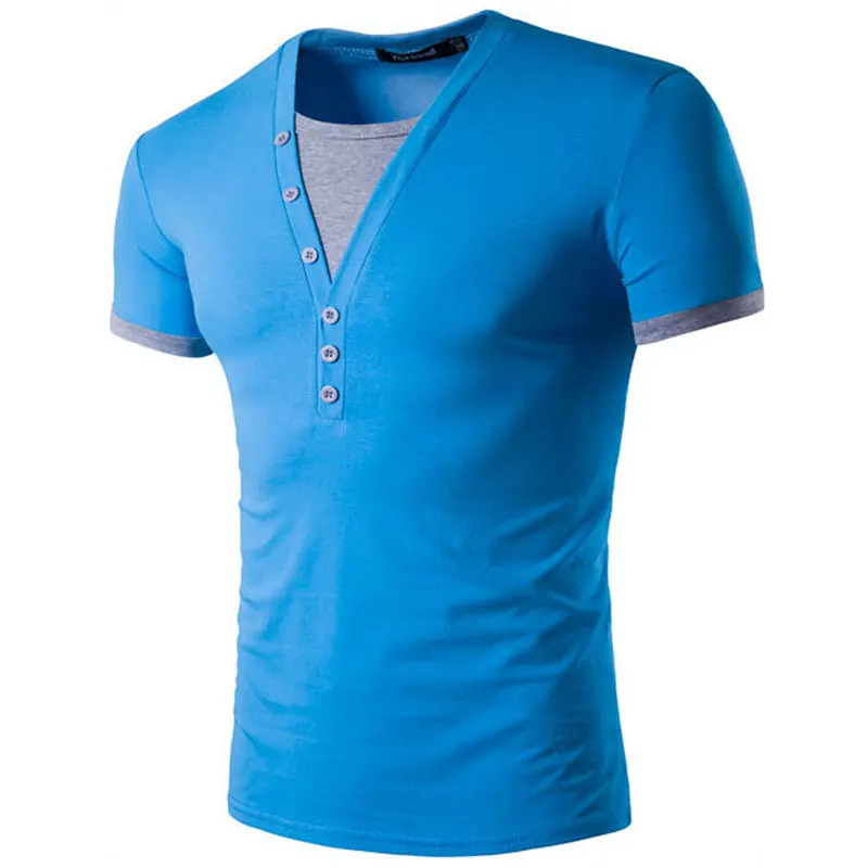 2017 Solid Fake Two Men T Shirt Cotton T-shirt 5 Color O Collar Tshirt Homme Short Sleeve Slim Fit men Camisetas Hombre | Мужская одежда