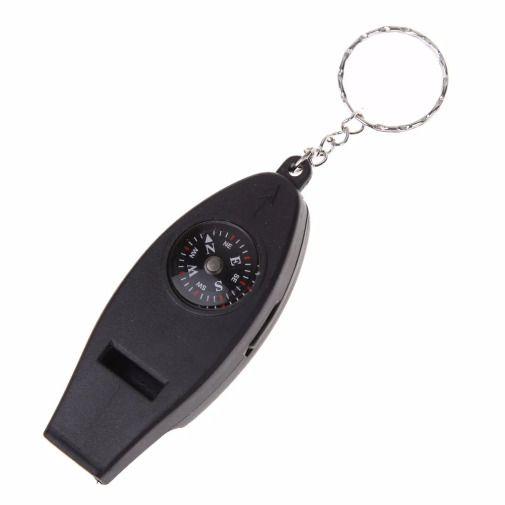 4 in 1 Portable Compass Thermometer Survival Whistle Magnifier with Key
