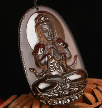 

Icy Obsidian Pendant Necklace men Tathagata Avalokiteshvara male and female sheep monkey natal Buddha.