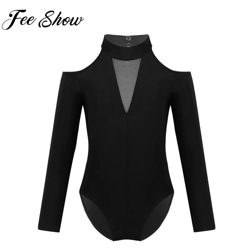 Download Kids Girls Off shoulder Ballerina Bodysuit Long Sleeves ...