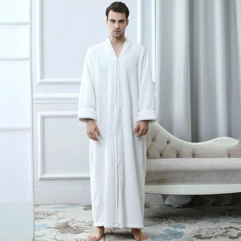 Женский зимний теплый длинный халат больших размеров для беременных, плотное Фланелевое теплое кимоно, банный халат для влюбленных, халат для невест - Цвет: Men white