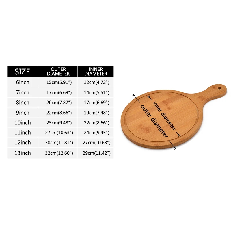 1Pc Bamboo Pizza Serving Tray Round Pizza Cutting Board with Handle Bread Fruits Platter Steak Sushi Tray Kitchen Baking Tools