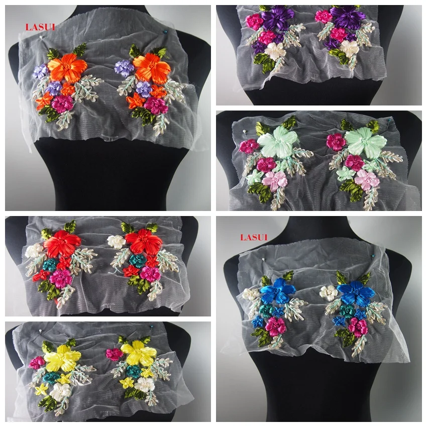 

LASUI 14*8 cm 1 pair=2pcs=1 6 colors Handmade Ribbons Embroidery Lace Applique 3D flowers For Sewing Supplies Crafts 0208
