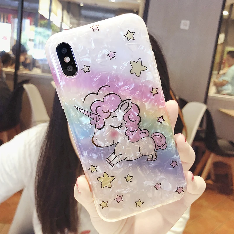 

Cute unicorn Shell Pattern phone case For iPhone XR XS Max 7 6 6S Plus Soft TPU Silicone Cover Funny Coque