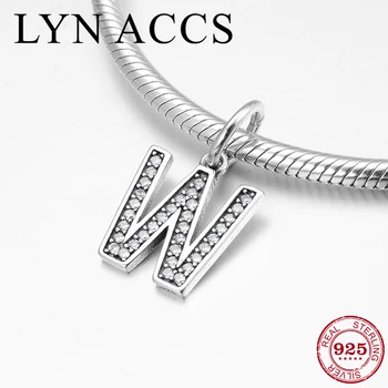 

Hot 925 Sterling Silver Pendant charm Letter beads Clear CZ Alphabet W fit Original Pandora Charms Bracelet DIY Jewelry making