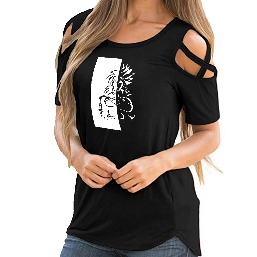 

2019 Dragon ball tshirt women Hip-hop off-shoulder sexy Summer Short Sleeve sexy women Dragon ball Streetwear fashion Korean