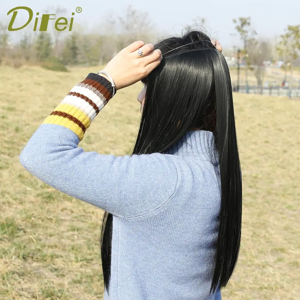 DIFEI 22 дюйм(ов) ов) невидимый провод без зажимов в наращивание волос секретная Рыбная линия шиньоны шелковистые Волнистые Синтетические