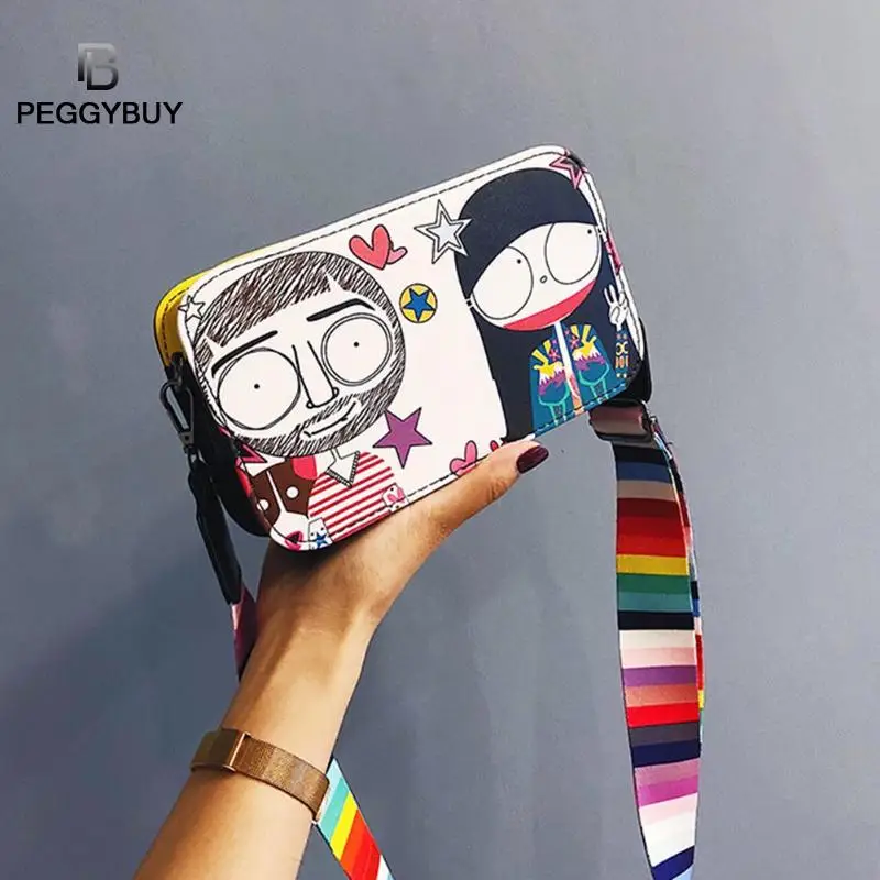 

Street Style Graffiti PU Leather Crossbody Bags Women Graffiti PU Leather Crossbody Bags Girls Zipper Mini Shoulder Bags