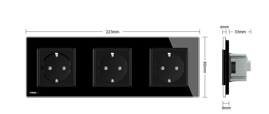 Livolo новое гнездо питания стандарта ЕС, розетка панель, тройная настенная розетка без вилки, закаленное стекло C7C3EU-11/2/3/5