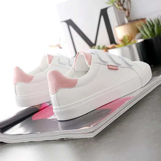 chinese spring autumn trainers ladies cheap shoes china designer rubber sole white women walking flats sneakers round toe - Цвет: Розовый