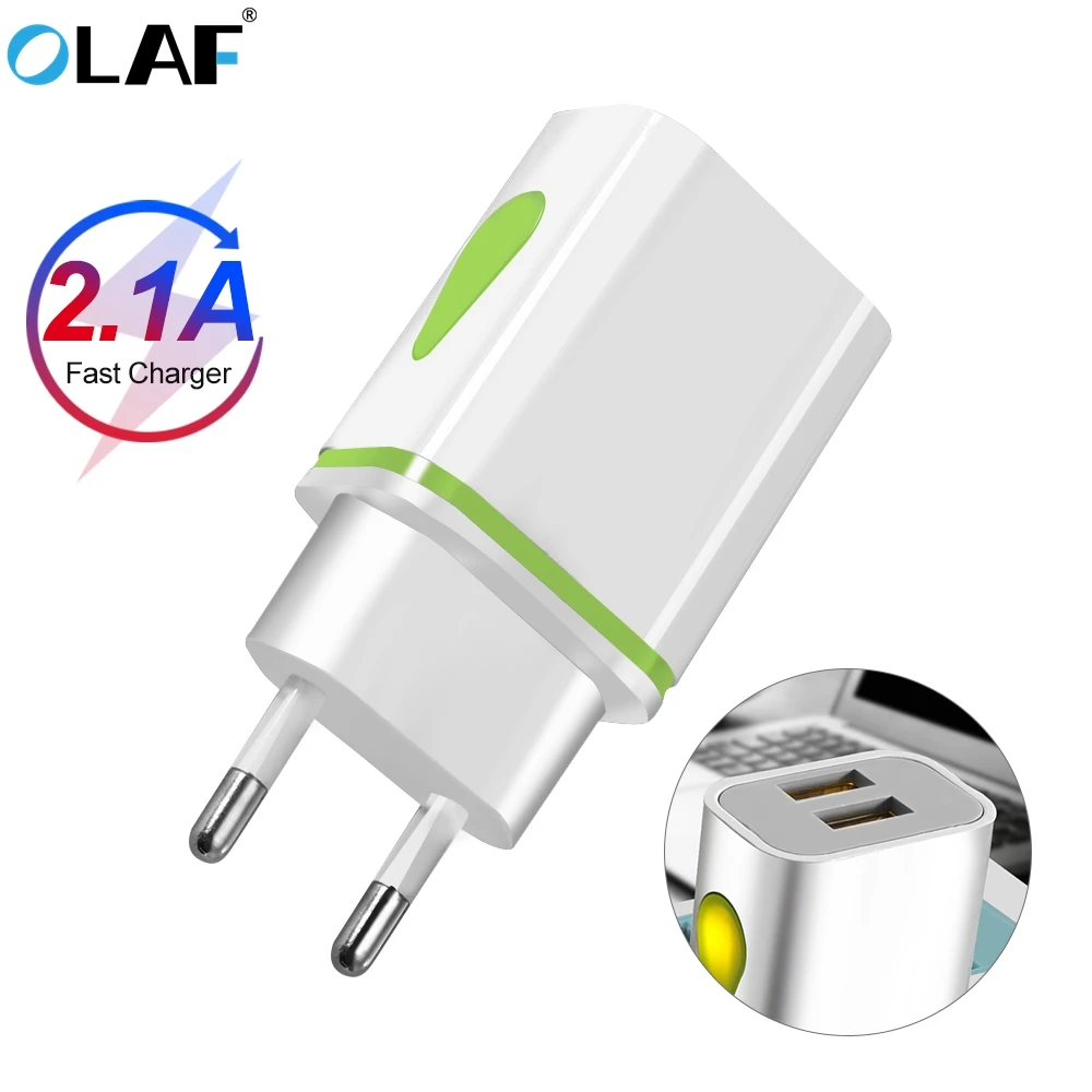 Olaf 5V/2.1A EU/US Led 2 порта USB быстрое зарядное устройство для Iphone Samsung Xiomi Huawei EU вилка