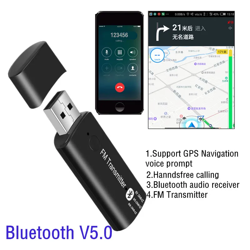 2 в 1 Bluetooth 5,0 автомобильный комплект громкой связи fm-передатчик беспроводной аудио приемник USB питание для автомобиля Радио MP3 плеер ПК