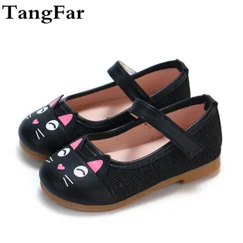 

Girls Moccasins Sequins Cat Shoes Kids Leather Cartoon Single Shoes Pink Patchwork Loafers Baby Mary Jane Shoes
