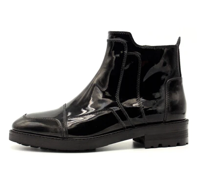 Новые стильные ботильоны с острым носком золотистого и черного цвета из натуральной лакированной кожи, короткие ботинки на молнии, Мужская Уличная обувь - Цвет: as shown