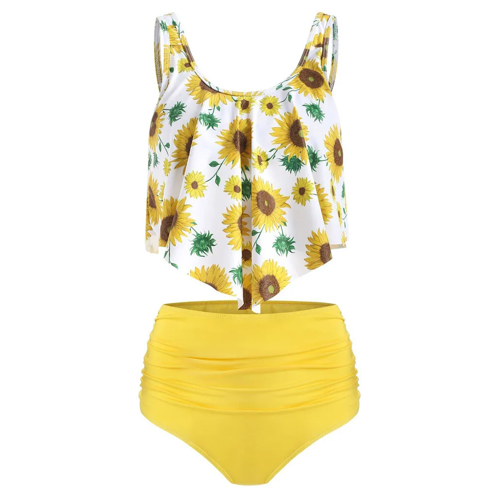 Summer sunflower bikini Women Two Pieces Bathing Suits Top Ruffled With