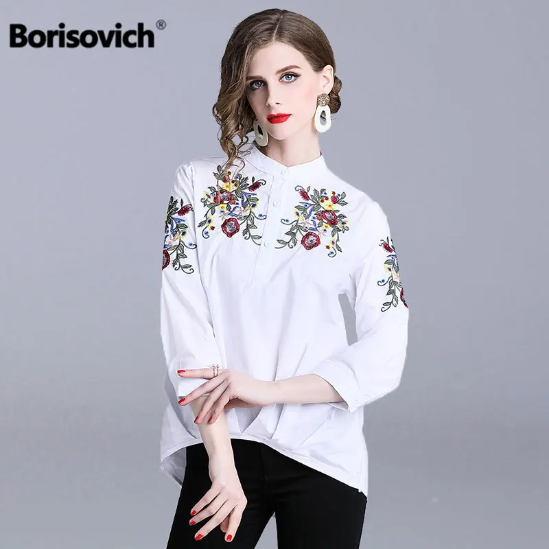Женская хлопковая рубашка с вышивкой Borisovich свободная Удобная Повседневная весна