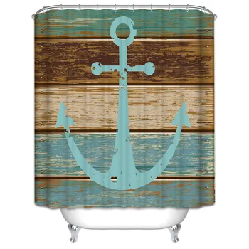 

Polyester Mildew Waterproof Shower Curtain Rustic Wood Nautical Anchor Pattern Shower Curtain with Hooks Bathroom Bath Art Decor