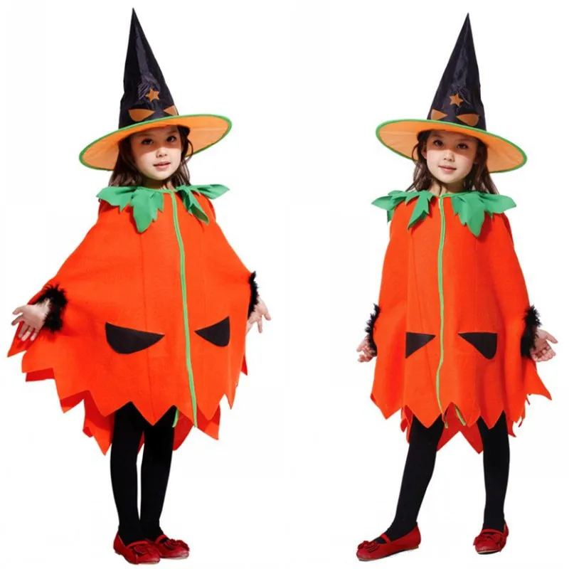 

Kids Girls Pumpkin Costume Witch Cloak with Hat Halloween Carnival Christmas COS Fancy Dress Fantasia Children Cosplay Clothes