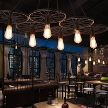 Antique wood chandelier cafe loft villa lighting industrial restaurant decor united States spray paint edison bulb chandeliers