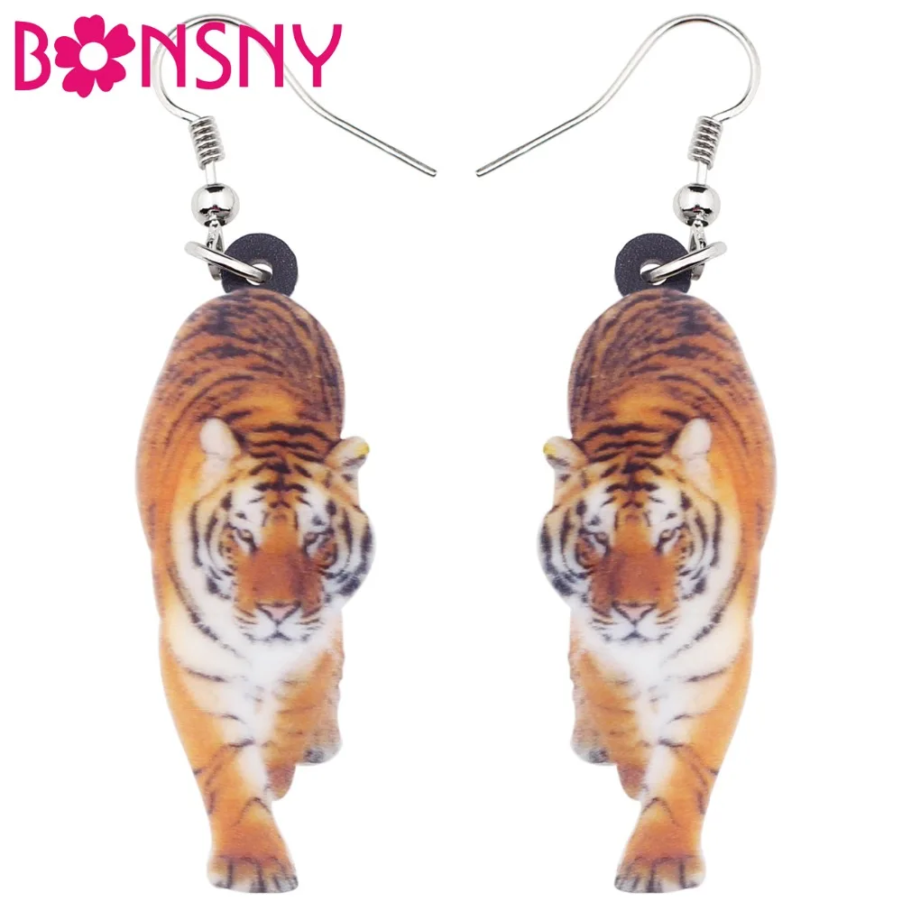 

Bonsny Acrylic Elegant Walking Tiger Earrings Big Long Dangle Drop Fashion Jewelry For Women Girl Ladies Jungle Animal Wholesale