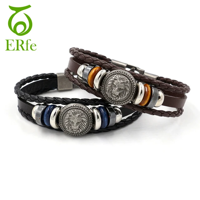 Er European Punk Lion Head Bracelet Men Vintage Leather Cuff Er European Punk Lion Head Bracelet Men Vintage Leather Cuff Wristband Braslet Male Hip Hop Hand
