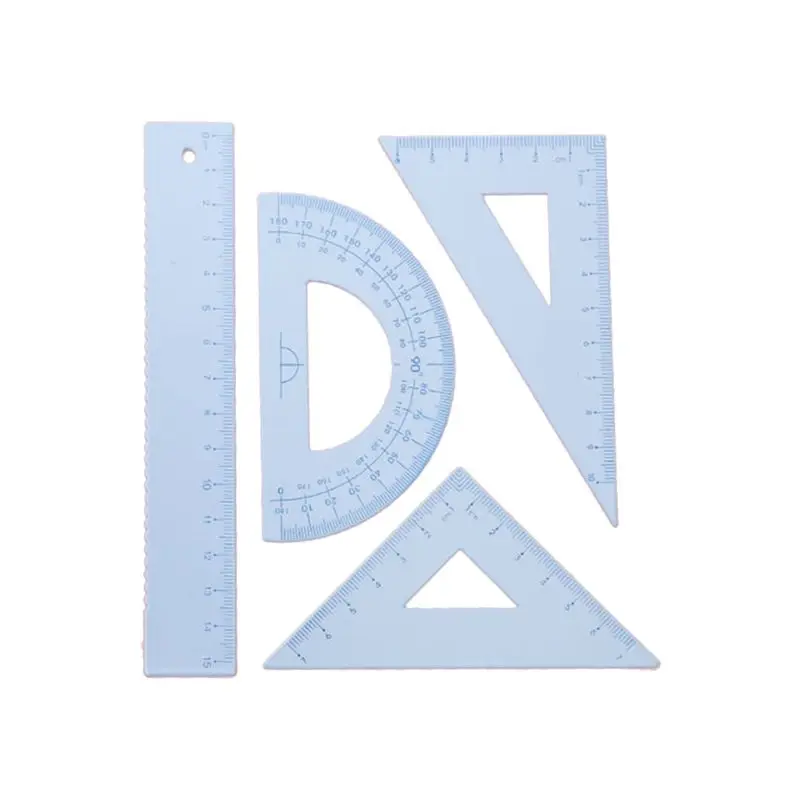 Metal Drawing Measurement Geometry Protractor Triangular Ruler Straightedge School Office Student Stationery Measurement Ruler - Цвет: Синий