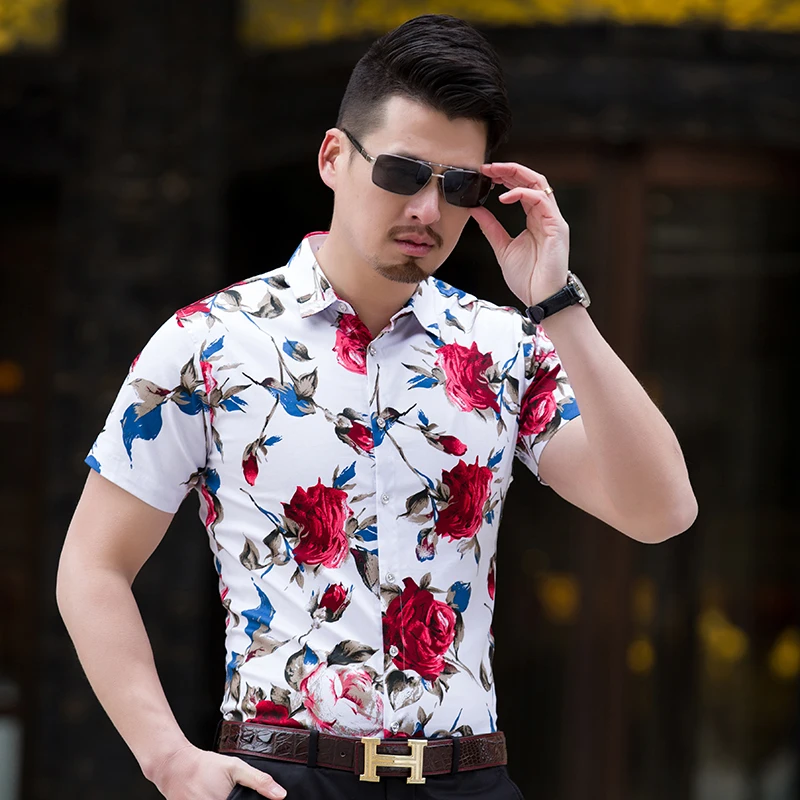 Men's Summer Floral Shirt Slim Fit Short Sleeve Casual Fashion, Sizes M-7XL image 3
