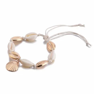 

Vintage Antique Gold Color Anklet Women shell sequins Beads Geometric Bracelet Charm Bohemian Ankle Bracelet Boho Foot Jewelry