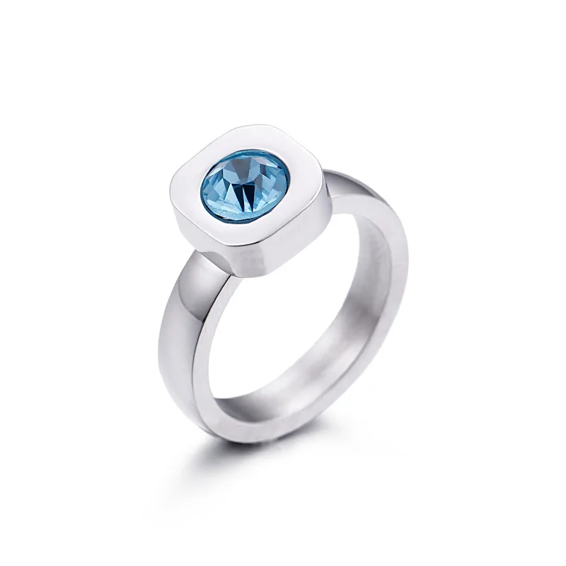 Новые цветные кольца с камнем для женщин, размер 6-9, нержавеющая сталь, золото/серебро, кольца на палец для девушек, обручальные кольца, подарок - Цвет основного камня: Blue (Silver)