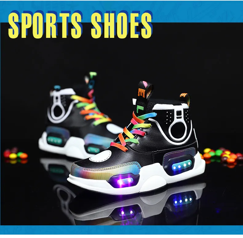 2019 New USB Charging Basket Children Led Shoes Boys With Light Up Casual Kids Shoes Girls Sneakers Glowing Shoes Genuine Leather  (12)