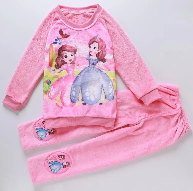 Пижамный комплект для маленьких мальчиков и девочек, фланелевые зимние плотные детские пижамы с рисунками из мультфильмов, Детские пижамные комплекты, детская одежда для сна для мальчиков и девочек