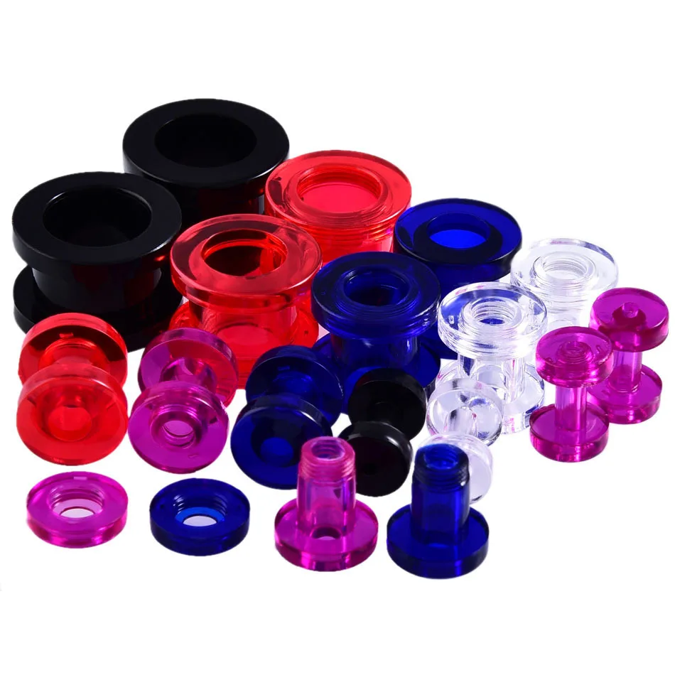 9Colors Acrylic Tunnel Ear Plugs Ear Gauge Clear Screw Flesh Expanders